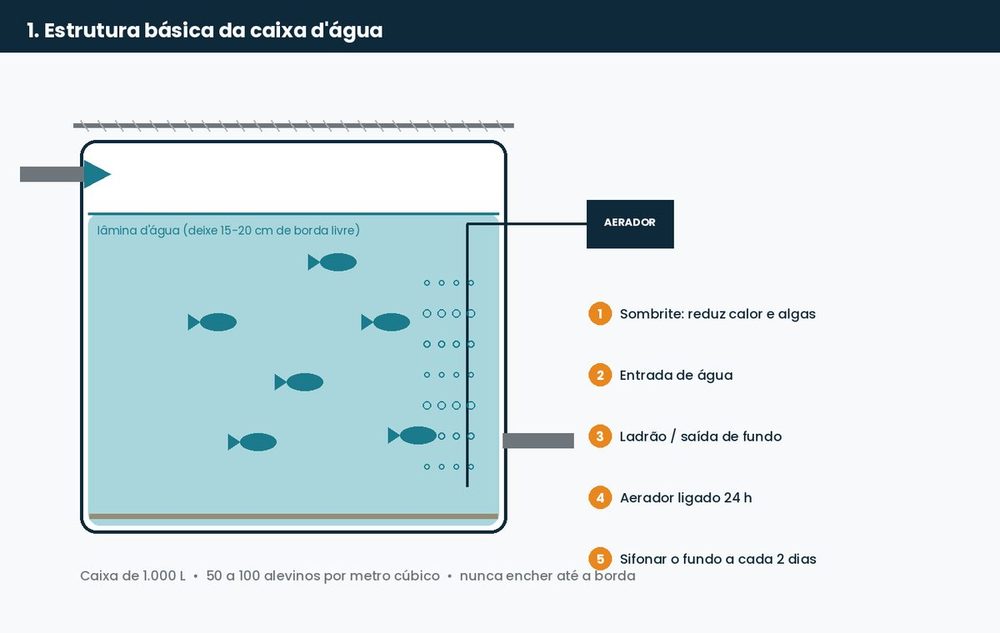 Diagrama da estrutura da caixa d'água com os cinco pontos essenciais